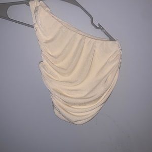 2 XS one shoulder crop tops cream  and green